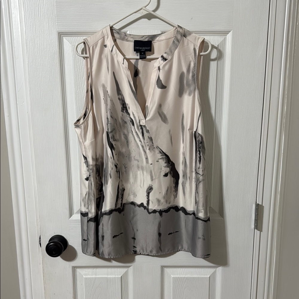 Cynthia Rowley Cream Black Asymmetrical Wrap Blouse
